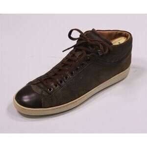 Santoni Brown Weathered Suede Hightop Leather Sneakers Men's US 9.5